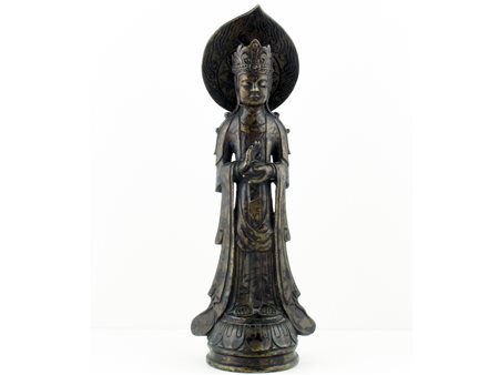 Cina (fine XIX secolo) Divinità Bronzo laccato Altezza 25.5 cm