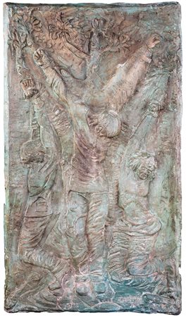 Pericle Fazzini, Crocefissione, bassorilievo in bronzo patinato 104x58...