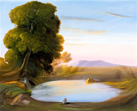 Ubaldo Bartolini, Lavandaia al tramonto, 2003 Olio su tavola cm 40x50 Firma,...