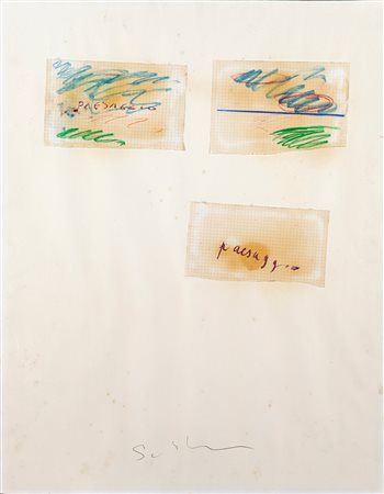 Mario Schifano, Paesaggio, Fine anni '70 Pastello e collage su carta 89x68...