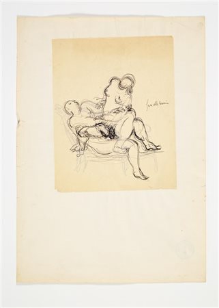 Tomaso Buzzi Disegno erotico. Italia, anni '50. Inchiostro nero su carta da spol