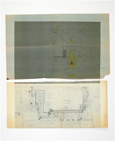 Carlo Scarpa Due eliocopie relative al progetto del giardino della Fondazione Qu