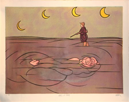 ADAMI Valerio (Bologna 1935) Clair de lune, anni 80 litografia a colori, cm....