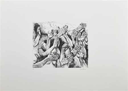 Renato Guttuso (1911 - 1987) IL PUGNO acquaforte, cm 25x29,5, su foglio cm...