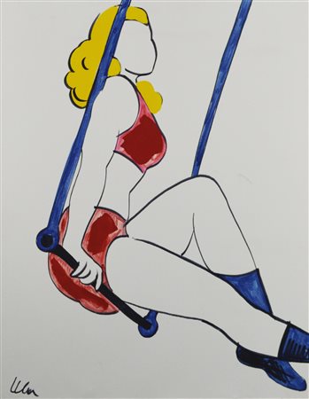 Marco Lodola (1955) PIN UP IN ALTALENA smalti su tela, cm 80x60 firma L'opera...