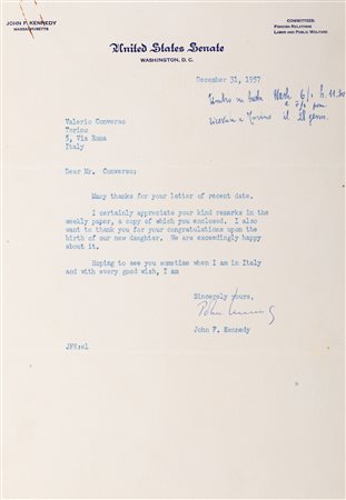 Fitzgerald Kennedy, John - Lettera dattiloscritta con firma
