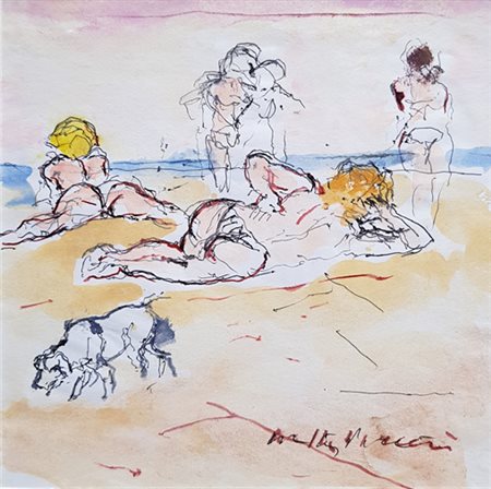 PIACESI WALTER Ascoli Piceno (Italia) 1929 Figure al Mare 1991 China e...