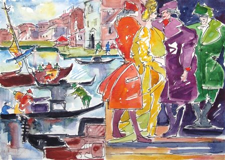 PHILIPPE ARTIAS, Venezia con gondole e veneziani, 1985