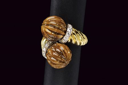 CHAUMET anello contrarié con diamanti e occhio di tigre