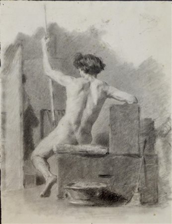 Cesare Viazzi (1857 - 1943) NUDO MASCHILE carboncino su carta, cm 37,5x27 sul...