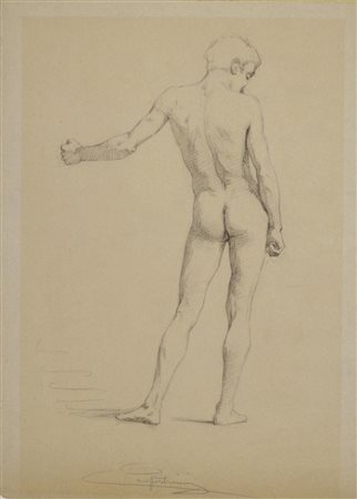 Alcide Davide Campestrini (1863 - 1940) NUDO MASCHILE DI SCHIENA matita su...