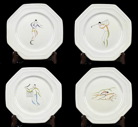 ALESSANDRI<br>Quattro piatti decorati con figure di sport vari