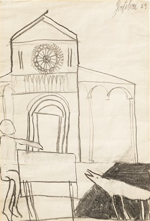 FRANCO GENTILINI (1909-1981) - Cattedrale con banchetto, 1959