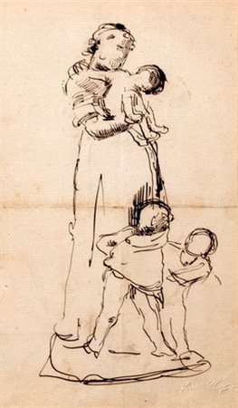 Costantino Barbella (Chieti 1852-Roma  1925)  - Figura di donna con bambini