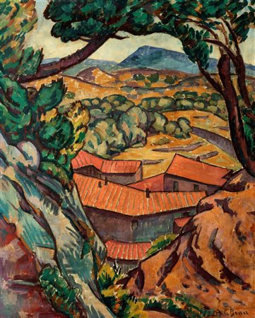 Alcide-Marie Le Beau (Lorient 1872-1943)  - Paesaggio francese con tetti