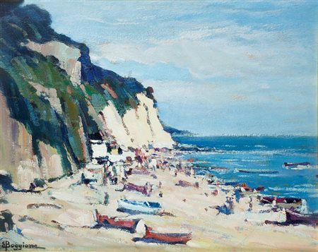 BOGGIONE ENRICO Torino 1889 - 1985 "Riviera " 34x42 olio su cartone Opera...