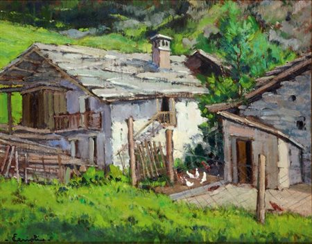 CERIOLI FRANCESCO Torino 1930 "Casolari in montagna" 40x50 olio su tavoletta...