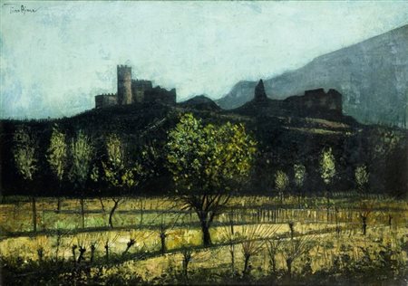 AIME TINO Cuneo 1931 "Castello di San Giorgio" 1981 50x70 olio su compensato...