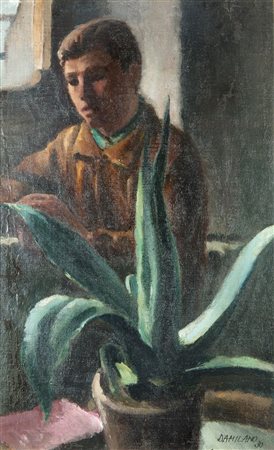 DA MILANO GIULIO F 1895 - 1990 Torino "Ragazzo alla finestra" 1930 59x36 olio...