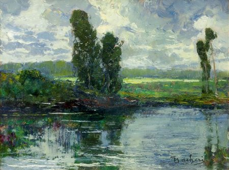 SACHERI GIUSEPPE Genova 1863 - 1950 Pianfei (CN) "Il piccolo fiume" 18x23...