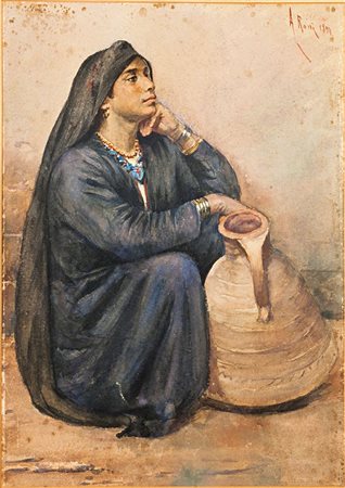 ROSSI ALBERTO Torino 1858 - 1936 "Donna araba" 40x30 tempera su carta Opera...