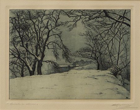 BOGLIONE MARCELLO Pescara 1891 - 1957 Torino "Nevicata in collina" 16,5x22,3...