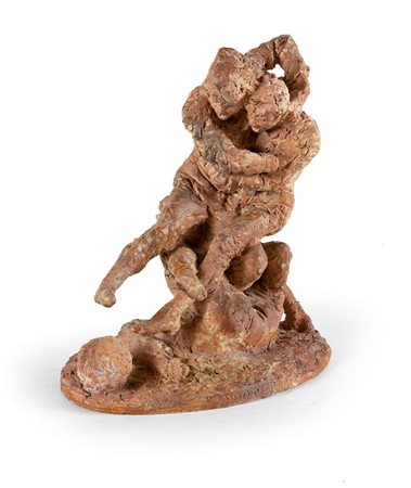 MACCAGNANI EUGENIO 1852-1930 "Giocatori di calcio" H cm 28,5 scultura in...