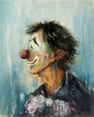 GARINO PIERO Leinì (TO) 1922 - 2009 Torino "Clown" 60x50 olio su cartoncino...