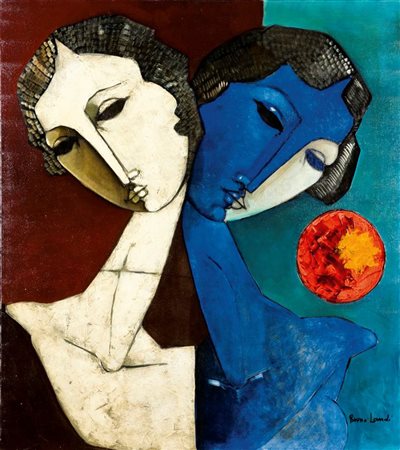 LANDI BRUNO Roma 1941 "La donna blu" 2004 90x80 olio su tela Opera firmata in...