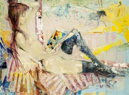 BARETTA MICHELE Vigone (TO) 1916 - 1987 "Nuda con calze nere" 60x80 olio su...