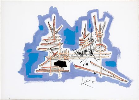 MATHIEU GEORGE F 1921 "Composition" 1969 55x75 tecnica mista su carta Opera...