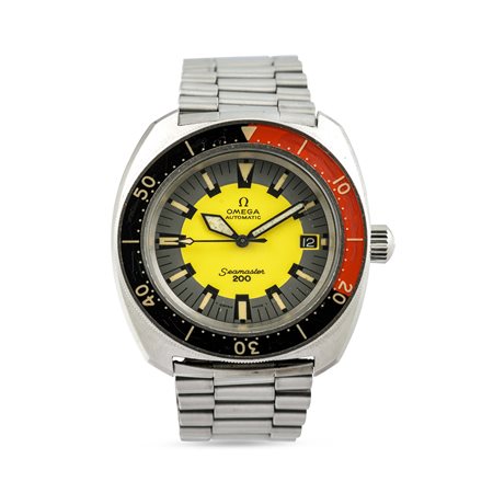 OMEGA - Seamaster 200 "Banana" ref 166.068 automatico, cassa tonneau d'acciaio con quadrante e ghiera multicolor