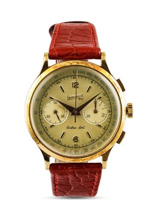 EBERHARD - Extrafort ref 14007 cronografo due contatori d'oro 18k con tasti quadri, carica manuale anni '50