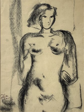 disegno a carboncino raffigurante nudo di donna, firmato in basso a sinistra...