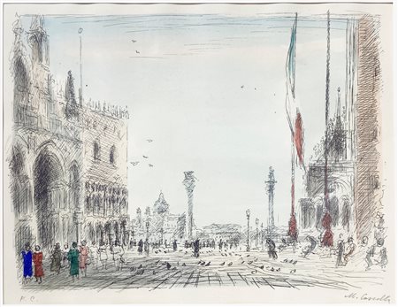 Litografia (fuori dal commercio) Colore raffigurante Piazza San Marco a...