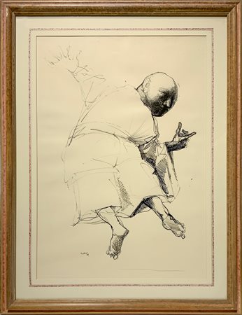 Domenico Tudisco, disegno a china raffigurante karateka. 1974,Firmato in basso a sinistra