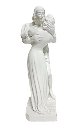 Statua della maiolica. Bianco raffigurante "The Kiss of Young Lovers". H...