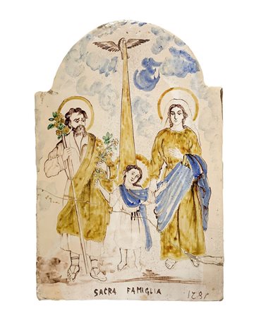 Maiolica raffigurante la Sacra famiglia, datata 1781. Southern Italy....