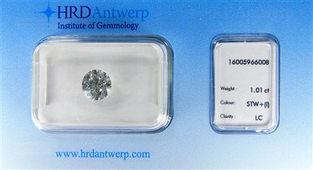 DIAMANTE DI CT. 1,01 taglio brillante Col. I - IF. Sigillato in blister HRD...