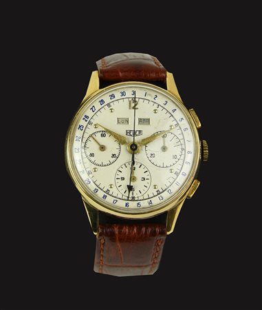 HEUER CHRONO ANNI CINQUANTA CASSA: a pressione in oro giallo 18 kt, vetro...