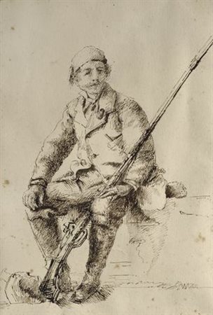 R. Gatti Uomo con moschetto e pipa Inchiostro su carta, cm. 29x22,5