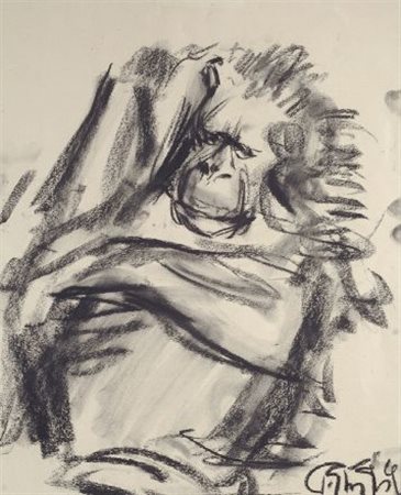 Paulo Ghiglia (Firenze, 1905 - Roma, 1979) Scimmia Carboncino, cm. 40x33...