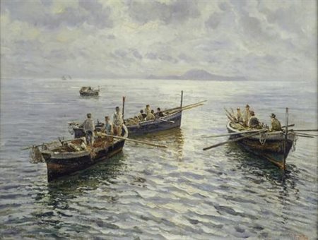 Attilio Pratella (Lugo di Romagna, 1856 - Napoli, 1949) Pescatori nel golfo...