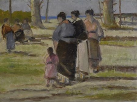 Ludovico Tommasi (Livorno, 1866 - Firenze, 1941) Donne sulla spiaggia Olio su...