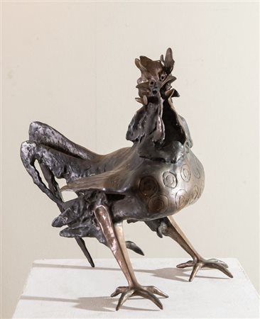 LUCIANO MINGUZZI (Bologna 1911 - Milano 2004) "Gallo". Scultura in bronzo. Cm...