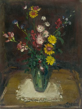 Ermanno Toschi Vaso di fiori Olio su faesite, cm. 60x47 Firmato in basso a...