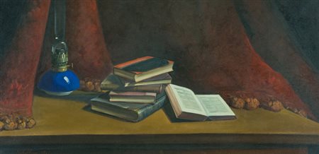 Giacomo Tabellini Libri, 1963 Olio su tela, cm. 50x100 Firma e data in basso...