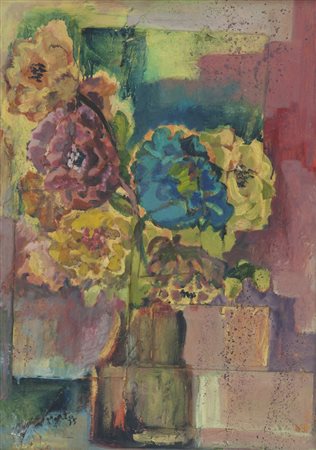 Marta Petacco Carra Fiori, 1975 Olio e collage su tela, cm. 70x50 Firma e...