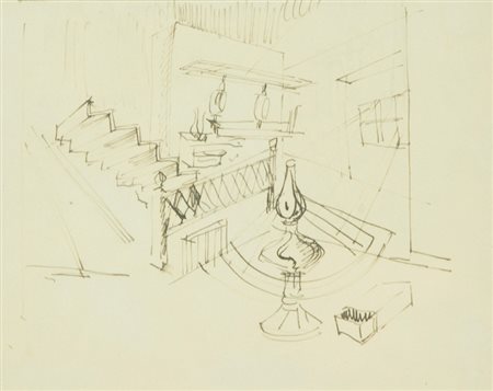 Fortunato Depero Studio per dipinto "Cucina alpestre" China su carta, cm. 16x20