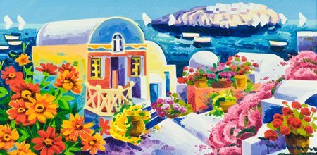 Athos Faccincani Magici colori di Santorini, 2011 Olio su tela, cm. 40x80...